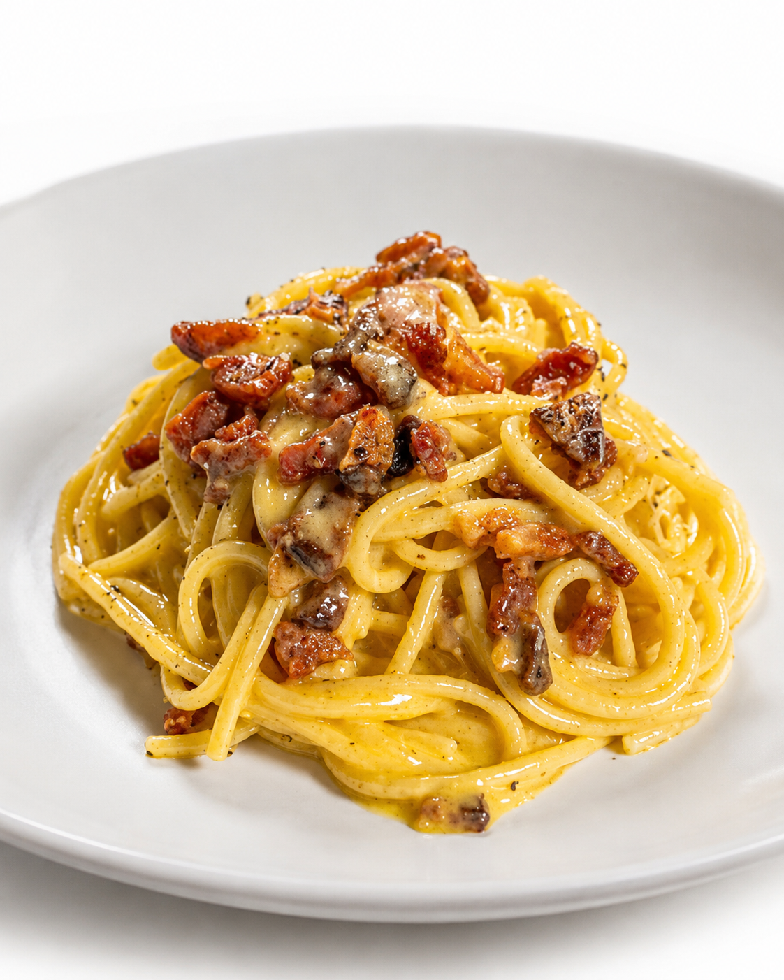 Carbonara — Linguine with egg cream, pecorino cheese and crispy guanciale